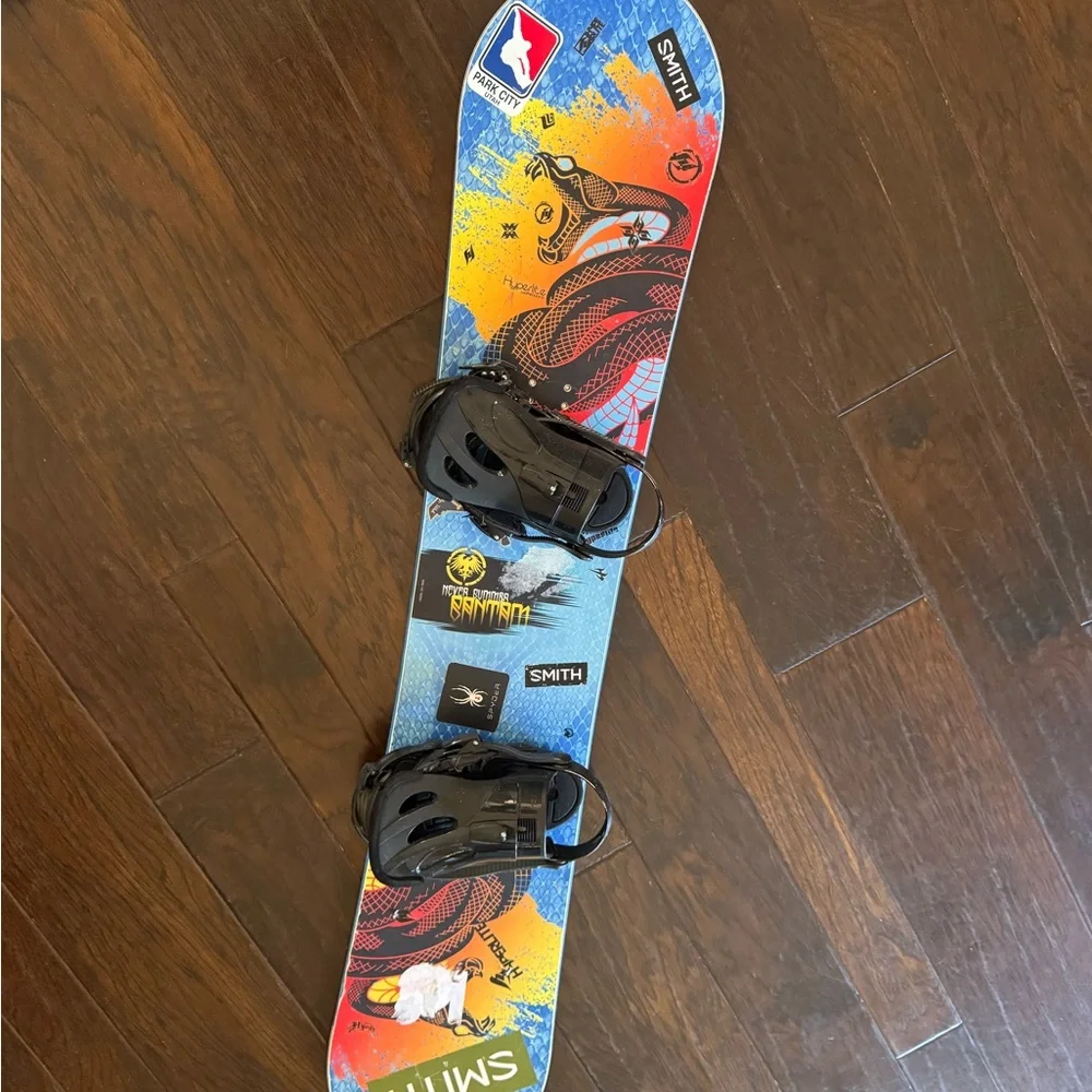 Yellow and Blue Snowboard with Bindings - Picture 3 of 4